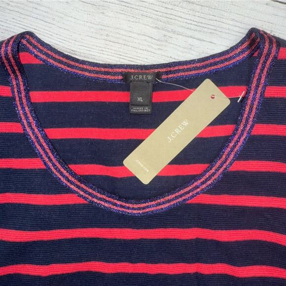 J. Crew NWT Women's Navy & Red Striped Sweater Shell with Metallic Trim Size XL - Picture 6 of 8